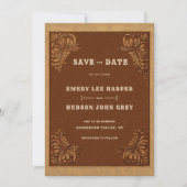 Country Tooled Leather Western Rustic Wedding Save The Date (Voorkant)