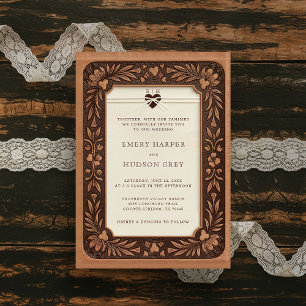Country Tooled Leather Western Sweethearts Wedding Kaart