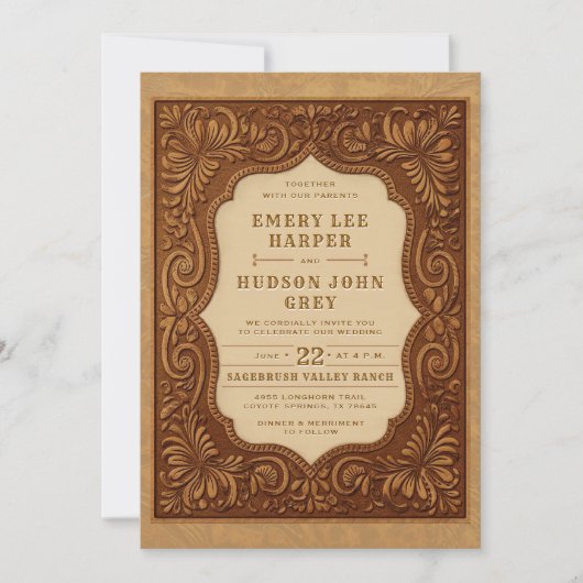 Country Tooled Leather Westerne Schuur Rustieke br Kaart (Voorkant)