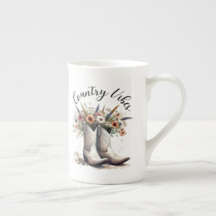 Country Vibes Westerne laarzen en bloemen Waterver Porselein Kop