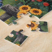 Country View Birds Sunflowers Red Barn Scene Legpuzzel (Zijkant)