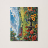 Country View Birds Sunflowers Red Barn Scene Legpuzzel (Verticaal)
