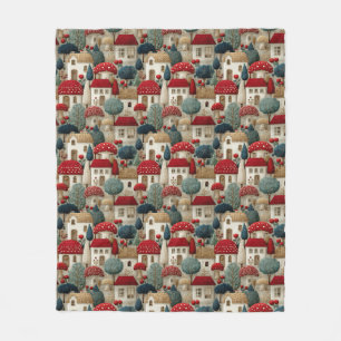 Country Village Kersthuizen met rode daken, Fleece Deken