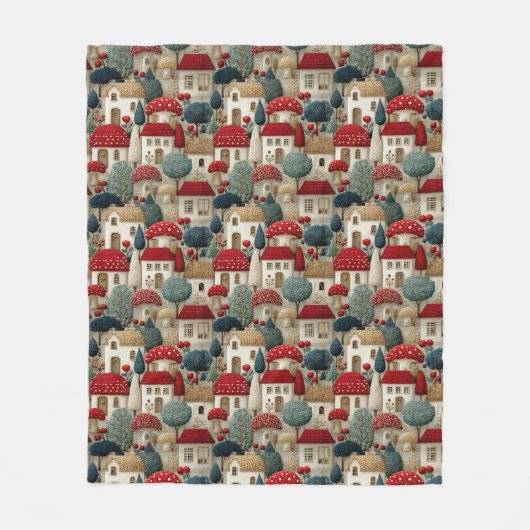 Country Village Kersthuizen met rode daken, Fleece Deken (Voorkant)