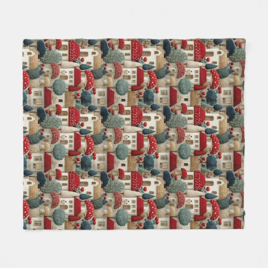 Country Village Kersthuizen met rode daken, Fleece Deken (Voorkant (Horizontaal))
