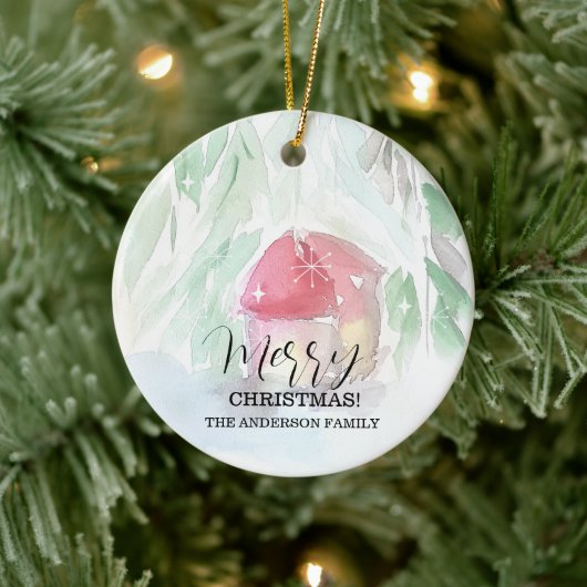 Country Village Witte Kerst Keramisch Ornament (Boom)