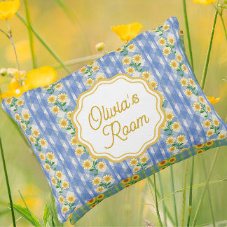 Country Vintage Blue Yellow Daisy Personalized Accent Kussen