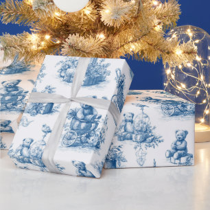 Country Vintage Christmas Toile de Jouy Blue Cadeaupapier