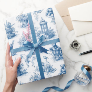 Country Vintage Christmas Toile de Jouy Blue Cadeaupapier