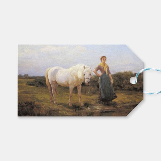 Country Vrouw Het nemen van een Paard aan Water Cadeaulabel (Voorkant (Horizontaal))