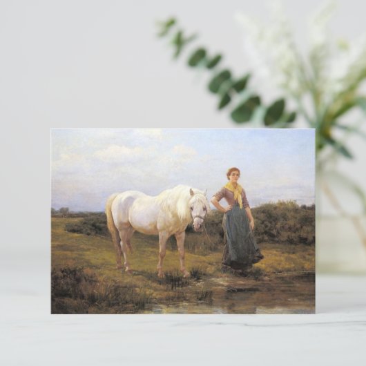 Country Vrouw Het nemen van een Paard aan Water Kaart (Staand voorkant)