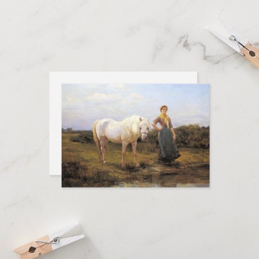 Country Vrouw Het nemen van een Paard aan Water Kaart (Voorkant / Achterkant in situ)