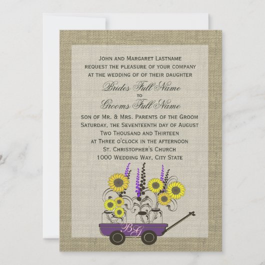 Country Wagon & Burlap Wedding Kaart (Voorkant)