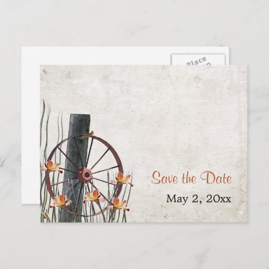 Country Wagon Wheel - Save the Date Aankondigingskaart (Voorkant / Achterkant)