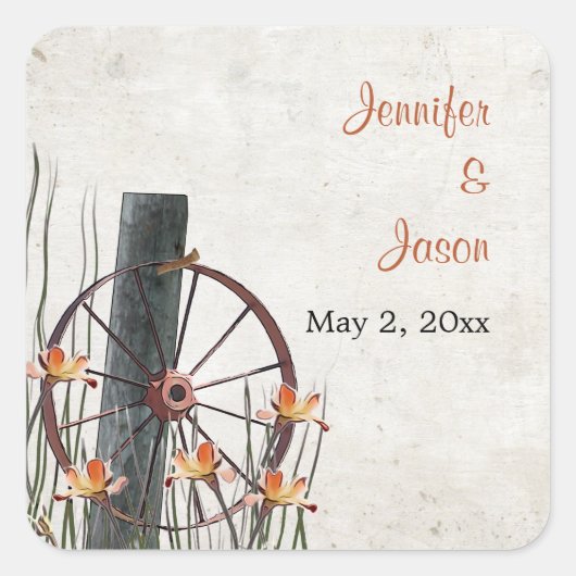 Country Wagon Wheel - Save the Date Vierkante Sticker (Voorkant)