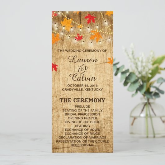 Country Wedding Ceremony Programme for Fall bruilo Programmakaart (Staand voorkant)
