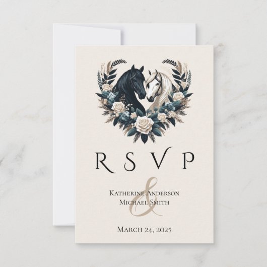 Country Wedding-Horses in Love RSVP Kaartje (Voorkant)