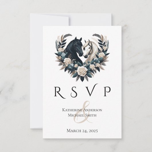 Country Wedding-Horses in Love RSVP Kaartje (Voorkant)