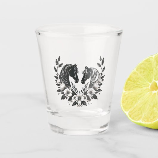 Country Wedding-Paarden met Bloemen Shot Glas (Voorkant)