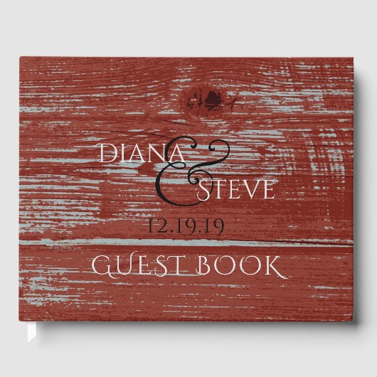 Country Wedding | Red Rustic Barn Wood Grain Gastenboek (Voorkant)