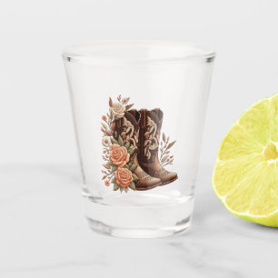 Country Western Bloemen met Cowboylaarzen Shot Glas