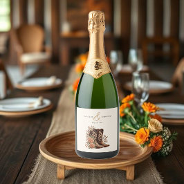 Country Western Bloemen met Cowboylaarzen Sparkling Wijnetiket