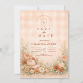 Country Western Blush Bloemen Bruiloft Save The Date (Voorkant)