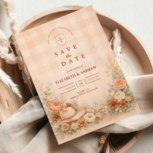Country Western Blush Bloemen Bruiloft Save The Date