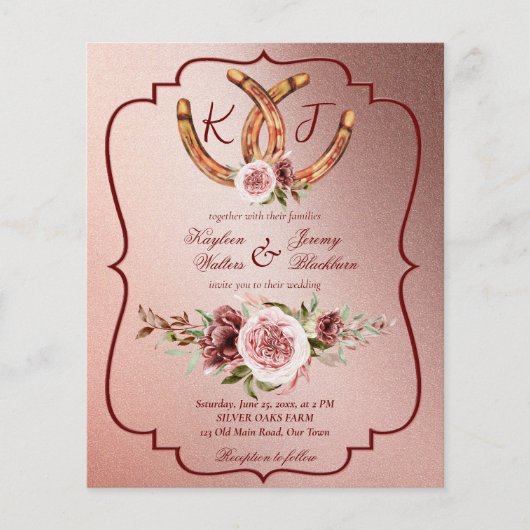 Country western boho rustieke trouwbudget uitnodig (Voorkant)