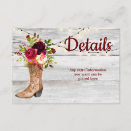 Country Western Boot Boho Rustic Marsala Details Informatiekaartje