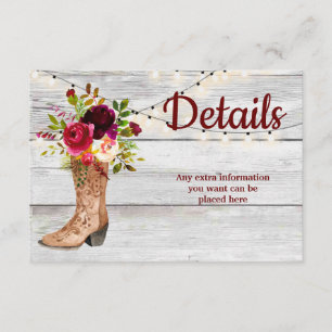 Country Western Boot Boho Rustic Marsala Details Informatiekaartje