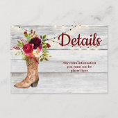 Country Western Boot Boho Rustic Marsala Details Informatiekaartje (Voorkant)