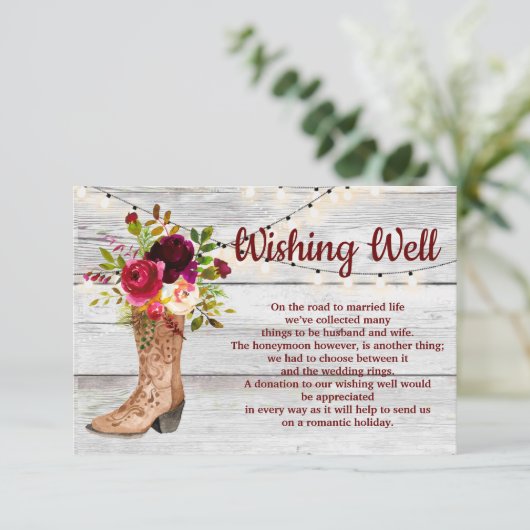 Country Western Boot Boho Rustic Wishing Well Informatiekaartje (Staand voorkant)