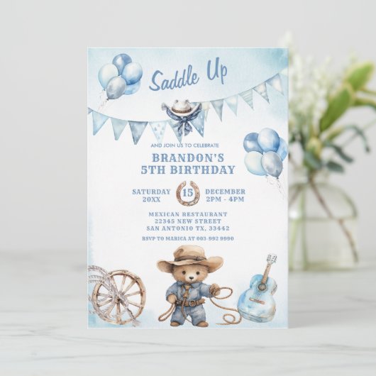 Country Western Boy Cowboy Verjaardagsuitnodiging Kaart (Staand voorkant)