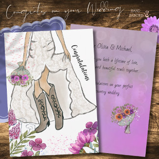 Country Western Bruid Cowgirl Laarzen Trouwkaart Feestdagenkaart