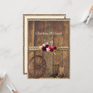 Country Western Bruiloft Rode Rozen Veren Touw Kaart