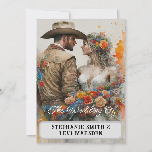 Country Western Bruiloft Waterverf Kaart (Voorkant)