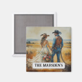 Country Western Bruiloft Waterverf Magneet (Voorkant / Achterkant)