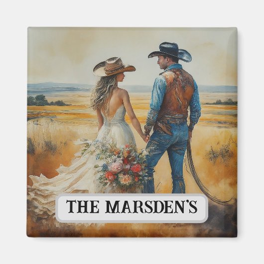 Country Western Bruiloft Waterverf Magneet (Voorkant)
