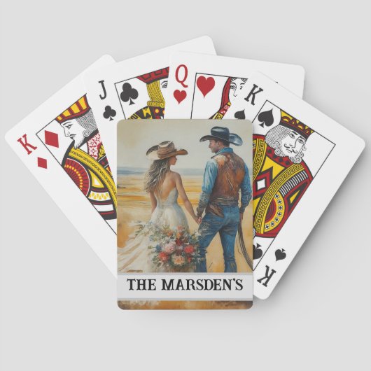 Country Western Bruiloft Waterverf Pokerkaarten (Achterkant)
