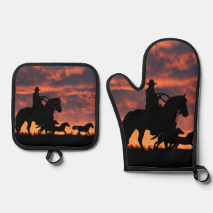 Country Western Cowboy BBQ Mit and Glove Ovenwant & Pannenlap Set