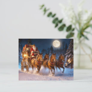 Country Western Cowboy Kerstman en Postkoets Briefkaart