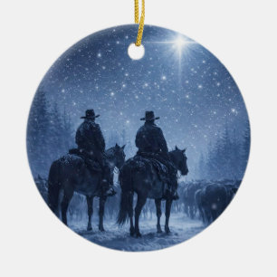 Country Western Cowboy Noordster Kerstvee Keramisch Ornament