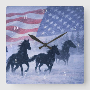 Country Western Cowboy Wilde Paarden Vlag Vierkante Klok