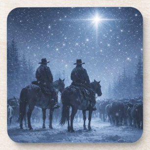 Country Western Cowboys Kerstster Bier Onderzetter