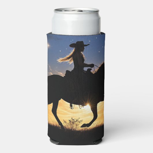 Country Western Cowgirl and Horse  Seltzer Blikjeskoeler (Seltzer Achterkant)