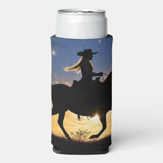 Country Western Cowgirl and Horse  Seltzer Blikjeskoeler (Seltzer Voorkant)
