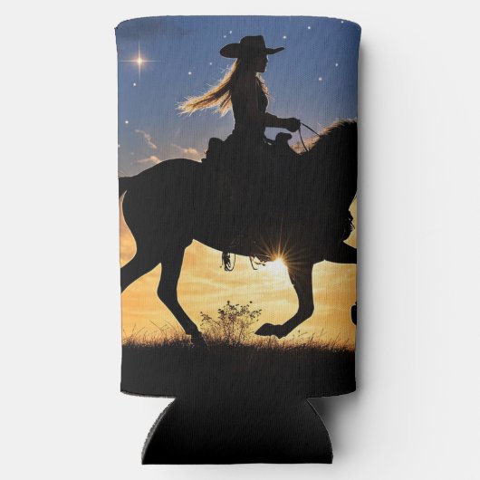 Country Western Cowgirl and Horse  Seltzer Blikjeskoeler (Achterkant)