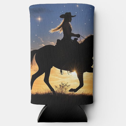 Country Western Cowgirl and Horse  Seltzer Blikjeskoeler (Voorkant)