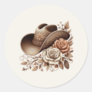 Country Western Cowgirl Hoed met Bloemen Ronde Sticker